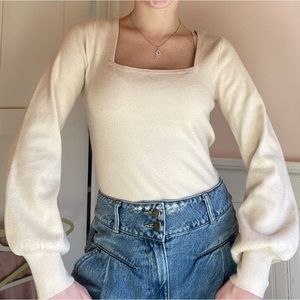 Rag Poets Women’s Square Neck Knit Sweater in Cream